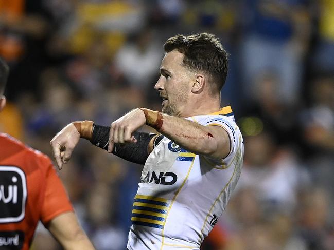 Clint Gutherson scored a double, as Parramatta piled on a whopping 60 points. Picture: NRL Imagery