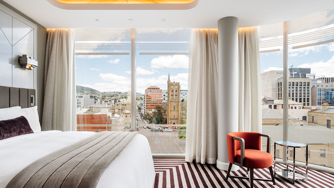 <h2>2. The Tasman, a Luxury Collection Hotel, Hobart</h2><p>Set across three structures &ndash; a Georgian-style former hospital from the 1840s, an Art Deco building and a gleaming glass-and-steel addition called the Pavilion &ndash; <a href="https://www.marriott.com/en-us/hotels/hbalc-the-tasman-a-luxury-collection-hotel-hobart/overview/" target="_blank" rel="noopener">The Tasman</a> has personality to spare, and rates as one of Tasmania&rsquo;s top luxury hotels. Depending on where you check in, you can expect convict-hewn sandstone walls, gas fireplaces and blackwood bathtubs to bring character to your room; in public spaces, the site&rsquo;s history is preserved in plaques, photos and display cabinets with artefacts discovered during the renovation.&nbsp;</p><p class="button-common"><a title="Book now" href="https://www.marriott.com/en-us/hotels/hbalc-the-tasman-a-luxury-collection-hotel-hobart/overview/" target="_blank" data-cta="Book now" data-editable="true">Book now</a></p>