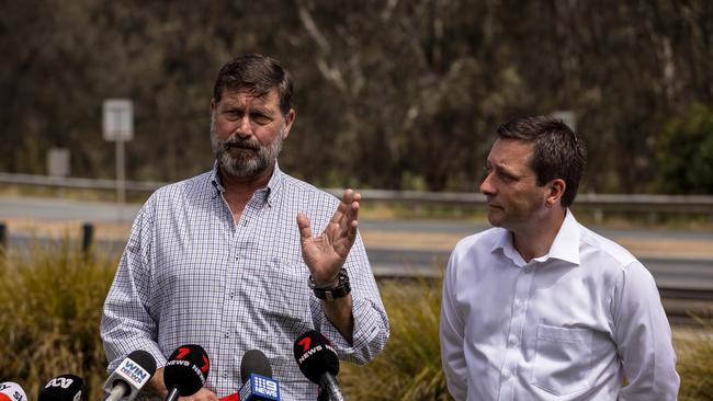 Benambra MP Bill Tilley, left, and former Victorian Opposition leader Matthew Guy in the lead-up to the last state election. Picture: Jason Robins