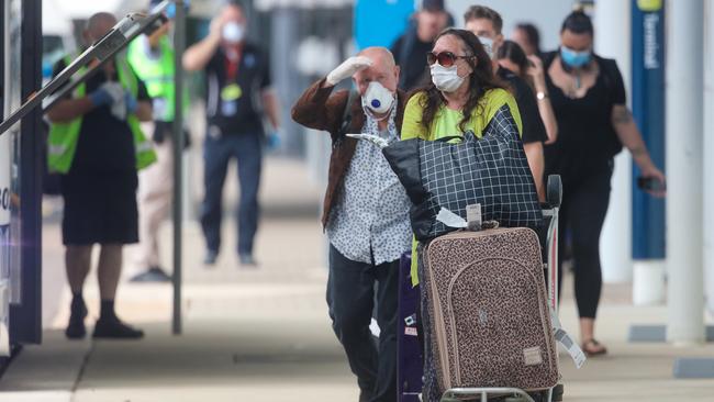 Interstate<s1> travellers arrive at Darwin International Airport in April. Picture: Glenn Campbell</s1>