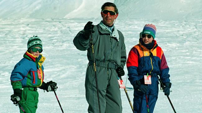 The then Prince Charles and his young sons during a ski trip in Switzerland. Picture: Getty