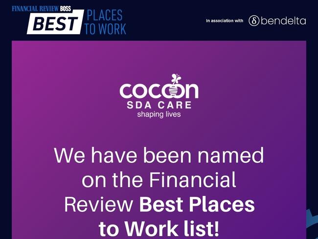 Cocoon SDA Care’s website says it made it onto the Australian Financial Review’s list of best places to work.