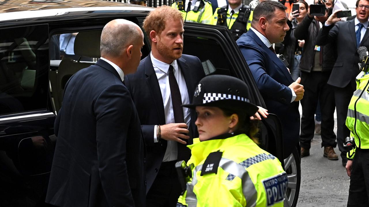 Harry exits his vehicle as he arrives at court. Picture: Kate Green/Getty Images