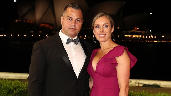 Anthony Seibold with his wife at the Dally M Awards in September... They will now move their family north to Brisbane.