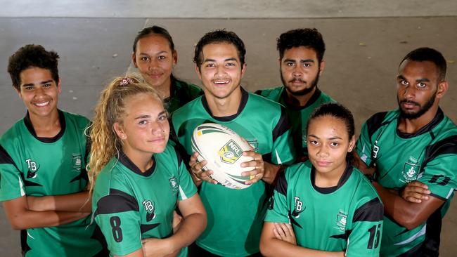 Xavier Savage (centre) with his Trinity Bay SHS teammates in 2017. Picture: Anna Rogers