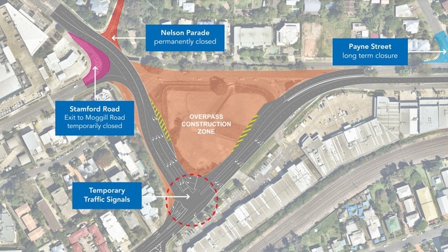 The proposed changes, including the new temporary traffic lights (bottom left).
