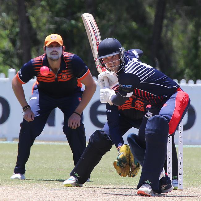 1st Grade: Mudgeeraba Nerang Districts v Runaway Bay at Corbwood No.1 Mudgeeraba batsman; Kevin Chapman Runaway bay Fielder; Pic Mike Batterham