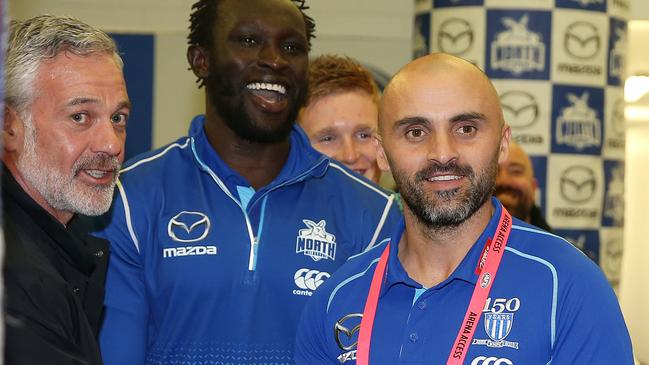 North Melbourne chairman Ben Buckley with Rhyce Shaw. Pic: Michael Klein.