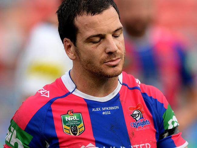 A disappointed Jarrod Mullen after the loss to the Panthers.Action in the Knights v Panthers clash at Hunter Stadium. Picture by Peter Lorimer.