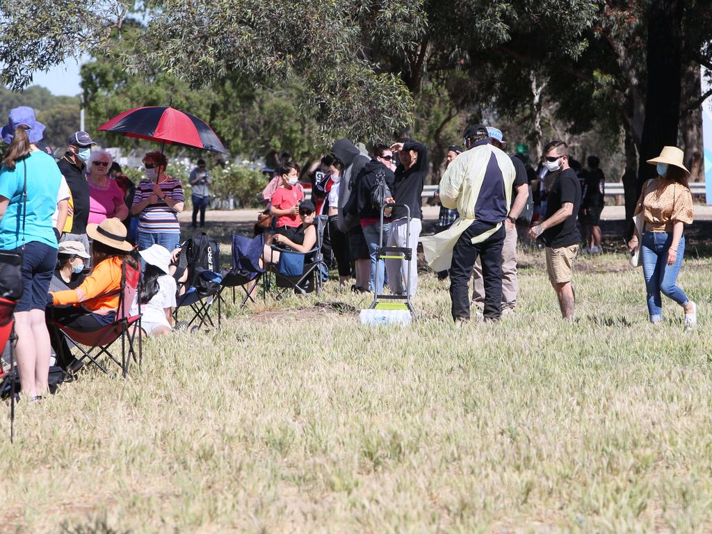 Thousands of people lined up to get tested at COVID-19 clinics across Adelaide over the past three days. Picture Emma Brasier