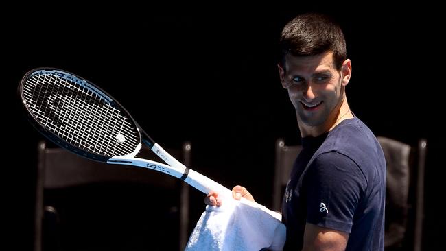 Novak Djokovic at a practice session ahead of the Australian Open. Picture: AFP