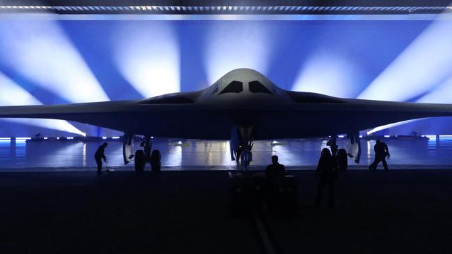 The B-21, which the Pentagon has kept under wraps for the better part of a decade, was unveiled Friday in Palmdale, California. Picture: Reuters