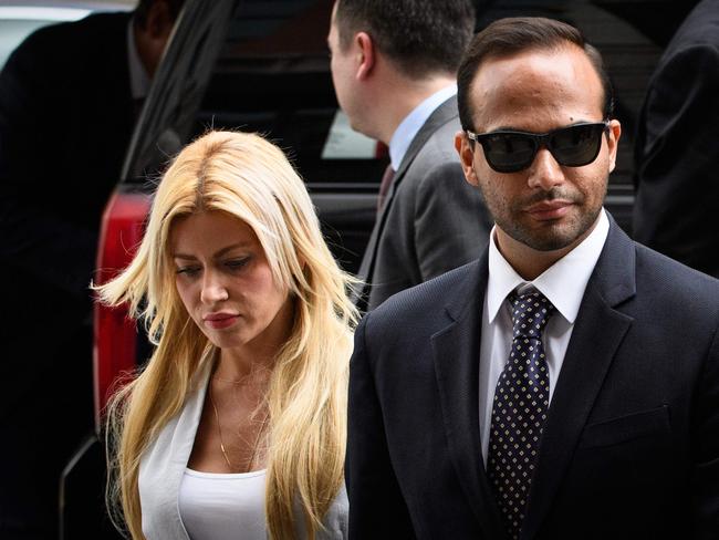 Foreign policy adviser to US President Donald Trump's election campaign, George Papadopoulos and his wife Simona Mangiante Papadopoulos arrive at US District Court for his sentencing in Washington, DC. Picture: AFP