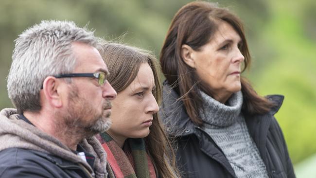 Borce Ristevski with daughter Sarah with Karen Ristevski's aunty, Patricia. Picture: Eugene Hyland