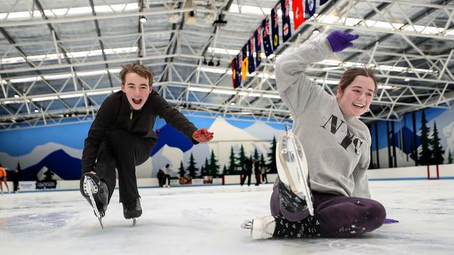 An ice way to spend a weekend … competitive skaters Billy Cornwell, 13, and Madison Axford, 20, train at the Cockburn Ice Arena in Perth. Picture: Colin Murty