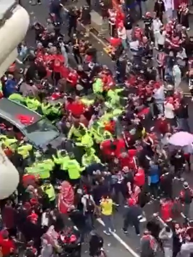 A car rammed into the Liverpool FC victory parade on May 26, 2025. Picture: X