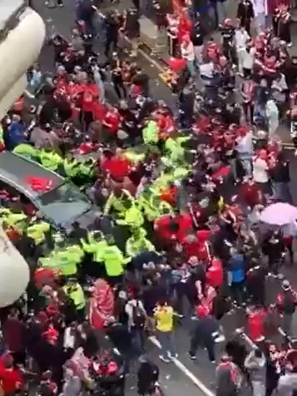 A car rammed into the Liverpool FC victory parade on May 26, 2025. Picture: X
