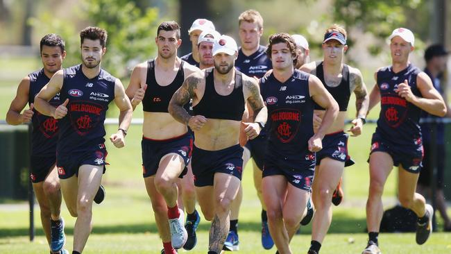 Melbourne players training during the pre-season. Picture: Getty Images