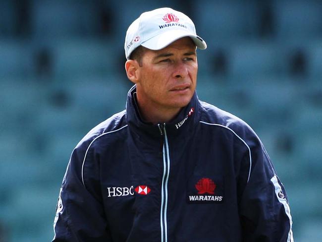 Attack coach Todd Louden talks to the players during the NSW Waratahs training session at the SFS in Sydney.