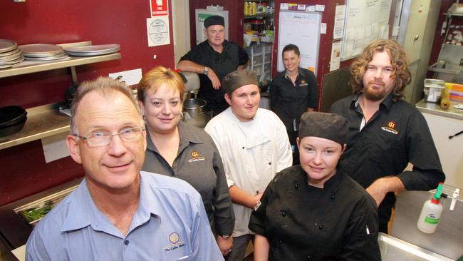 An old photo in The Morning Bulletin archives of Coffee House staff, Des Du Rieu and Jodie Williams, taken in 2010. Photographer: Chris Ison.