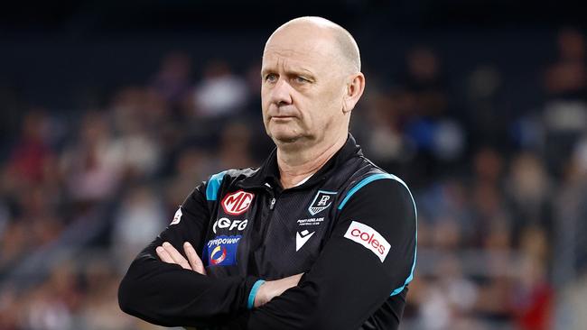 BRISBANE, AUSTRALIA – SEPTEMBER 09: Ken Hinkley, Senior Coach of the Power is seen during the 2023 AFL Second Qualifying Final match between the Brisbane Lions and the Port Adelaide Power at The Gabba on September 09, 2023 in Brisbane, Australia. (Photo by Michael Willson/AFL Photos via Getty Images)