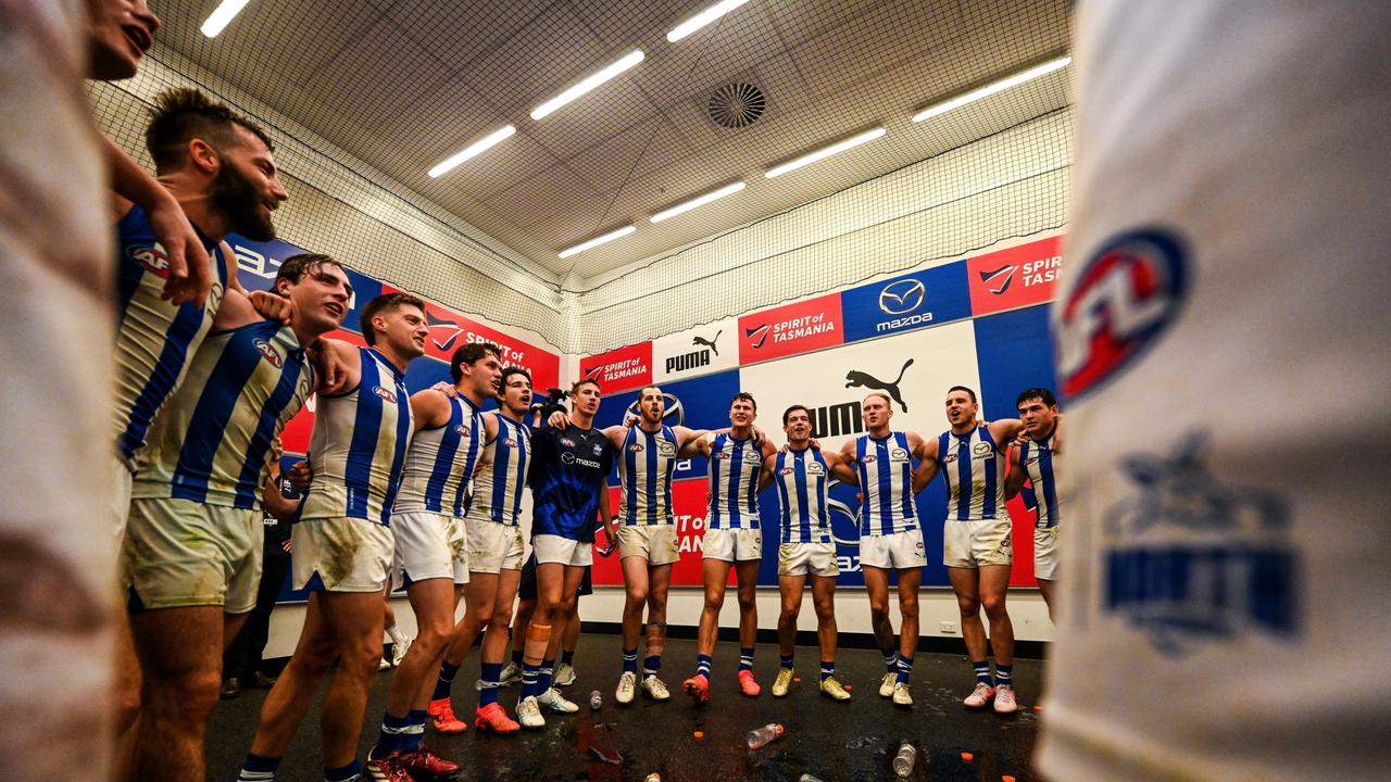 It’s been a while between team songs for North. (Photo by Daniel Carson/AFL Photos via Getty Images)