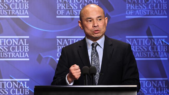 China’s deputy ambassador Wang Xining during his discussion on the ‘China crisis’ at the National Press Club. Picture: NCA NewsWire / Gary Ramage