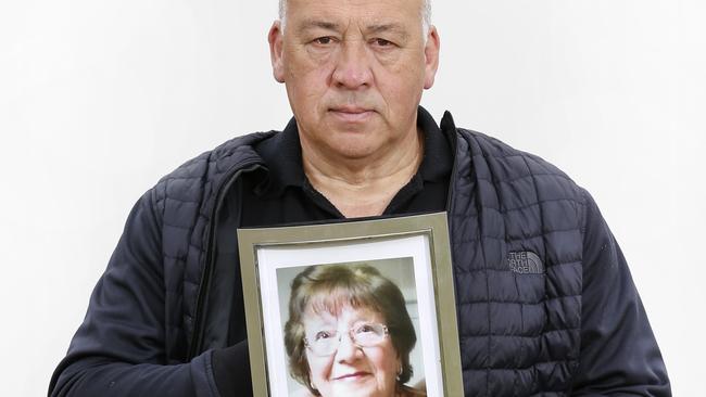 Sebastian Agnello holding picture of mum Carmela Agnello. Picture: David Caird