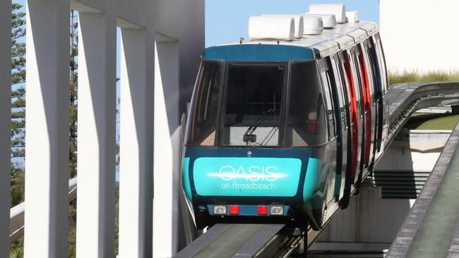 The Broadbeach monorail rides off into the sunset. Picture Mike Batterham