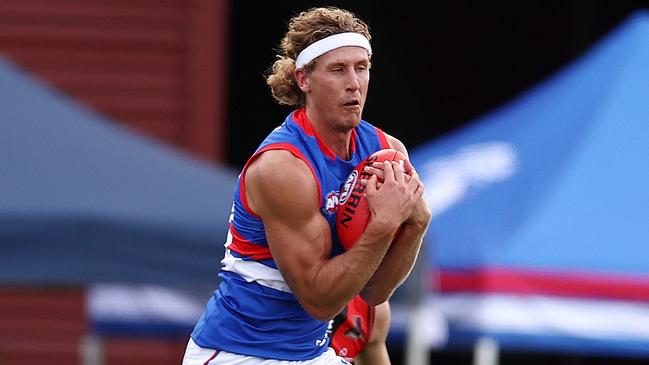 Coach Luke Beveridge is still trying to figure out the right combination in attack around star forward Aaron Naughton. Picture: Michael Klein