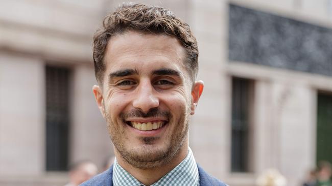 Sam Willmott, who served in Afghanistan and the UAE, at the Anzac Day march in Sydney. Picture: Max Mason-Hubers.