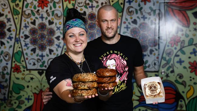 Co owners of Bury Me Standing cafe Alesha Peckels and Cohen Bassingthwaighte at their Cairns store. Picture: Brendan Radke