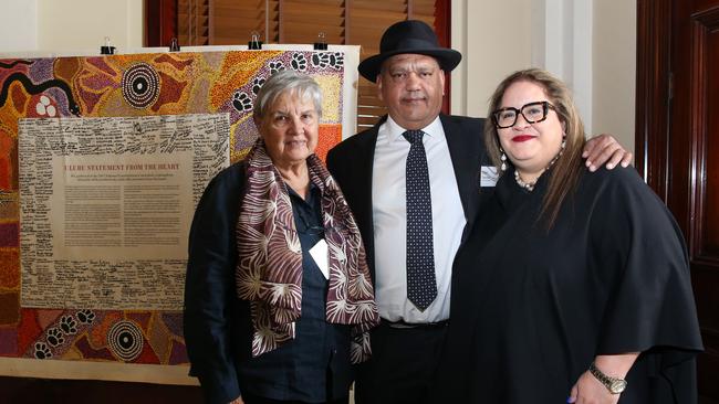 Pat Anderson, Noel Pearson and Megan Davis at Sydney Town Hall on Wednesday. Picture: Britta Campion