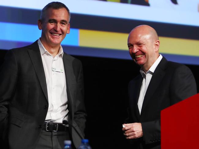 Woolworths CEO Brad Banducci with chairman Gordon Cairns during their AGM in Melbourne. Picture: Aaron Francis/The Australian