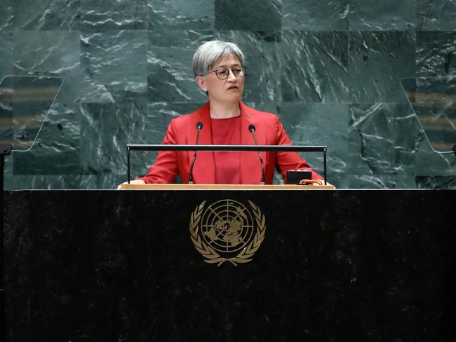 Australian Foreign Affairs Minister Penny Wong speaks during the 79th Session of the United Nations General Assembly at the United Nations headquarters in New York City on September 27, 2024. (Photo by Leonardo Munoz / AFP)