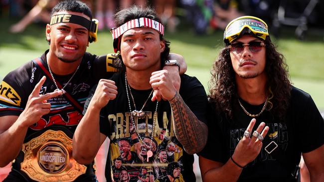 NRL 2023 GF PENRITH PANTHERS  FAN CELEBRATIONS.  STEPHEN CRICHTON BRIAN TO'O JAROME LUAI. PICTURE: NRL PHOTOS