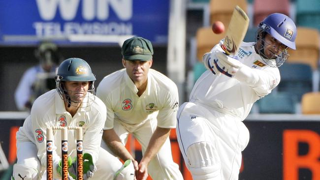 Kumar Sangakkara unleashes on the Aussies in Hobart in 2007.