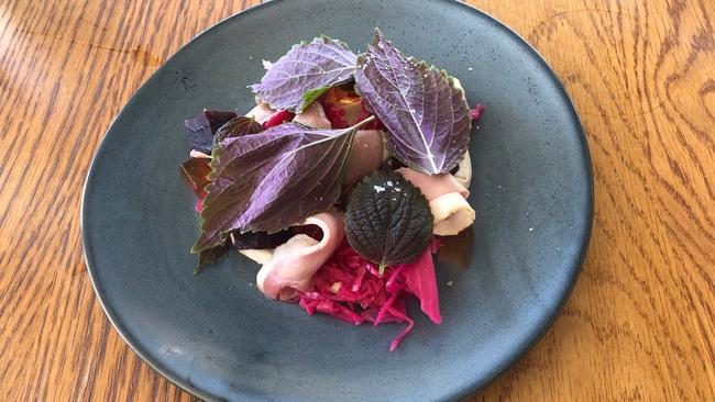 Smoked duck, roasted beets, pickled cabbage at Angove cellar door, McLaren Vale.