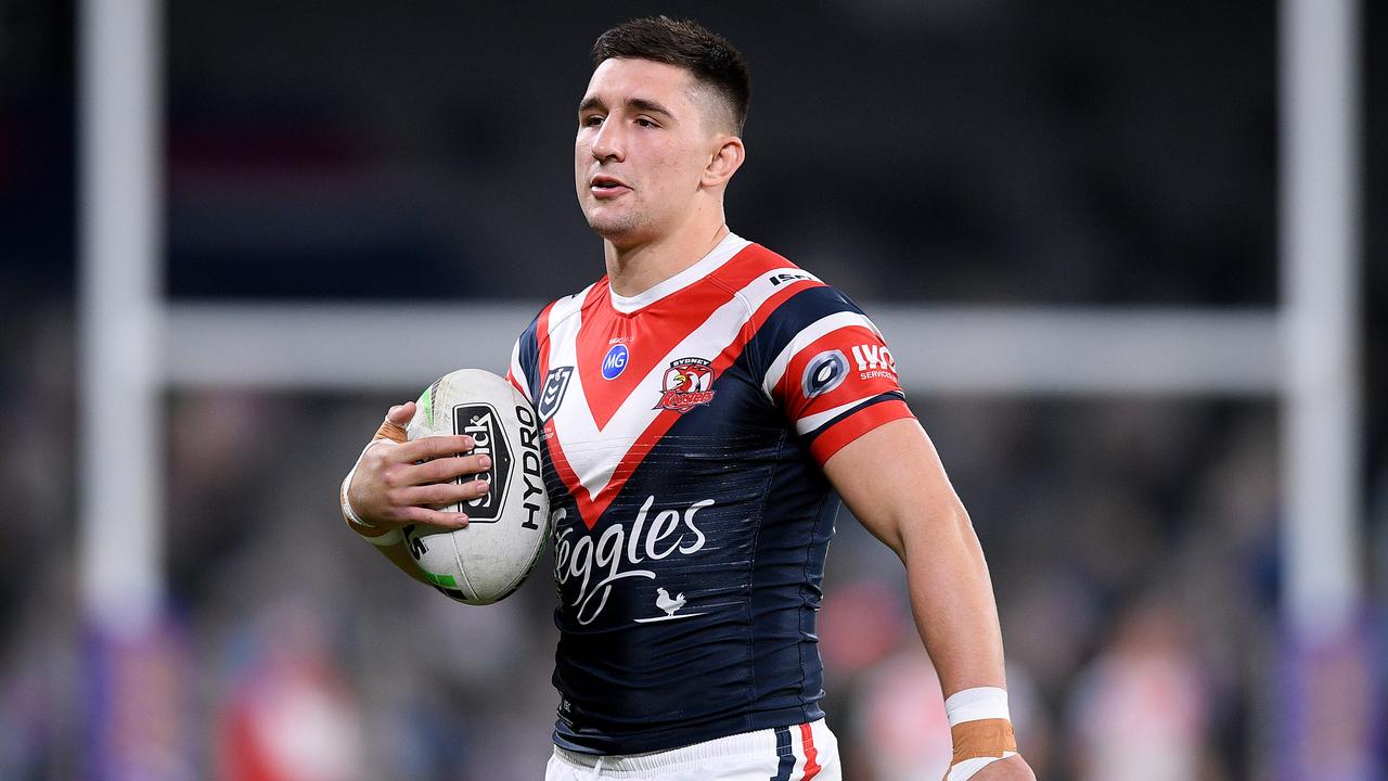 Victor Radley of the Roosters during the warm-up ahead of the Round 7 NRL match between the Sydney Roosters and the St George Illawarra Dragons at Bankwest Stadium in Sydney, Friday, June 26, 2020. (AAP Image/Dan Himbrechts) NO ARCHIVING, EDITORIAL USE ONLY