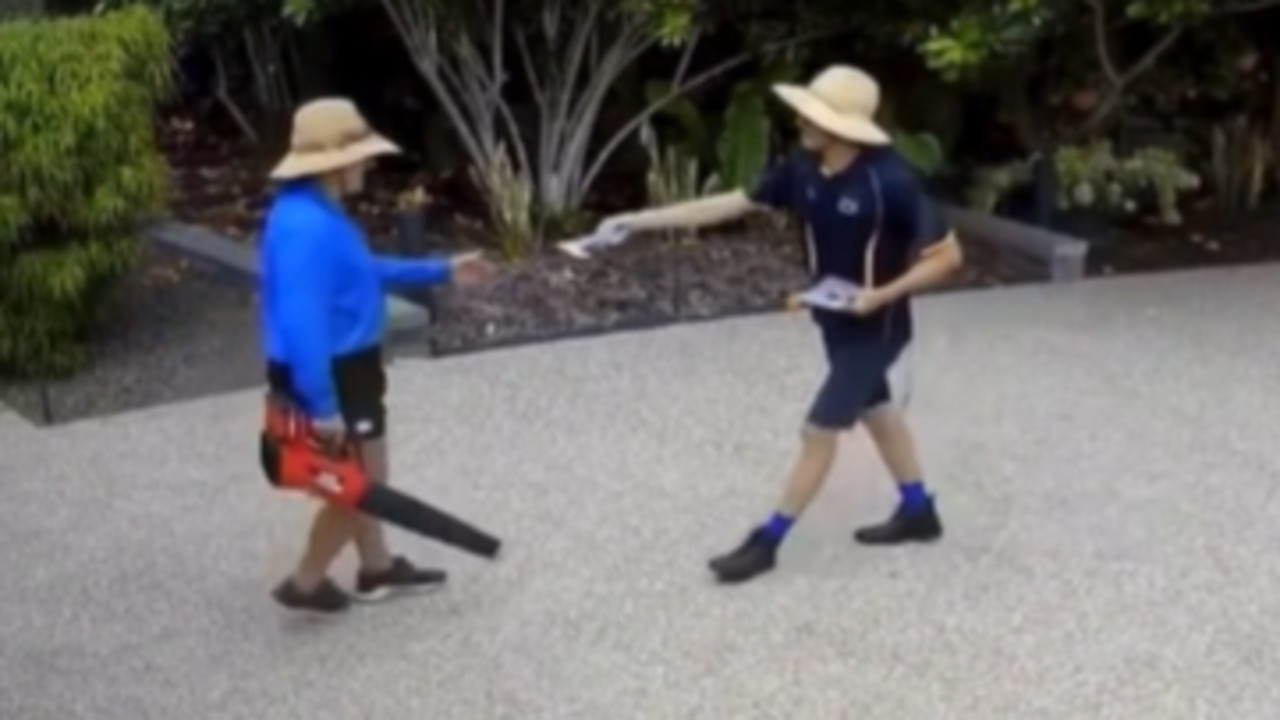 Townsville City Councillor Liam Mooney attempts to hand a ratepayer a flyer on his own property before the pair engage in an ugly verbal confrontation that is captured on video.