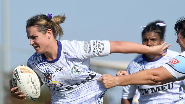 Darwin Brothers' Womens Ivana Schober plays against Sharks in the Humpty Dumpty Foundation round of 2022 NRLNT season. Picture: (A)manda Parkinson