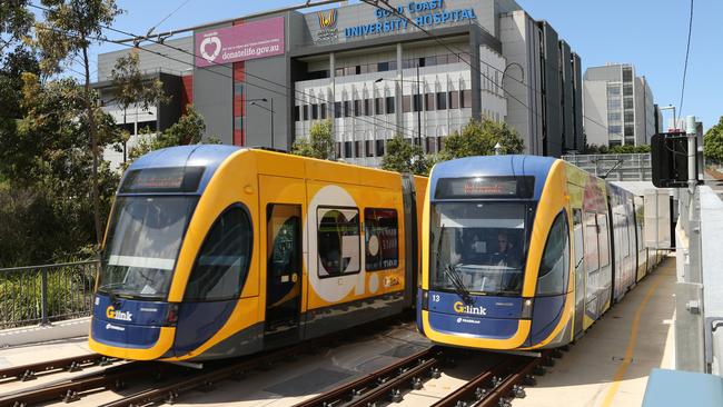 Light rail outside Gold Coast University Hospital . Picture Glenn Hampson.