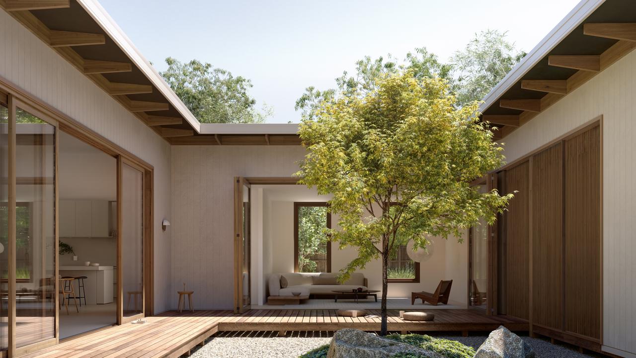 Timber tones, clean lines and layered textures are defining Japandi interiors, which are designed to slow you down and foster a sense of peace at home. Supplied: James Hardie, Modern Homes Forecast