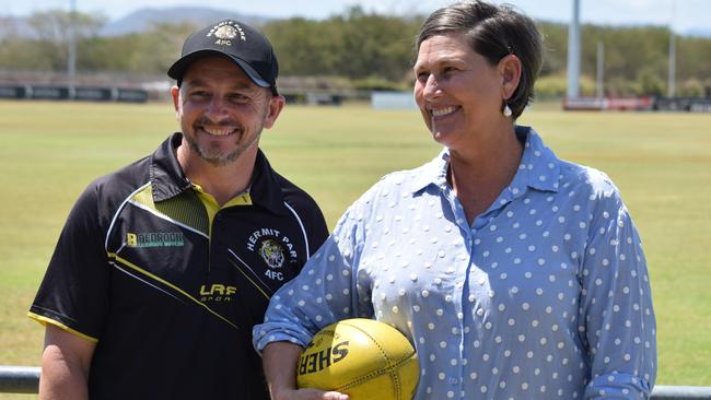 Hermit Park Football Club President Robbie Bethune with LNP candidate for Mundingburra Janelle Poole.