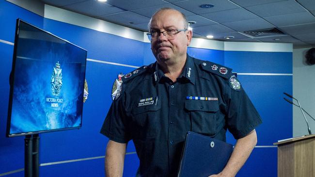 Victoria Police chief commissioner Graham Ashton at a news conference in Melbourne yesterday. Picture: Jake Nowakowski