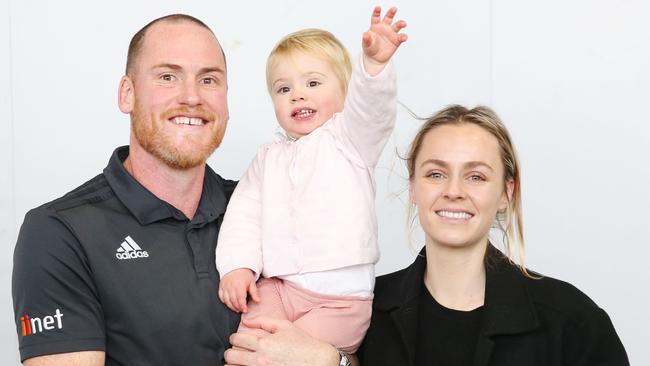 Roughead with daughter Pippa and wife Sarah. Picture: AAP