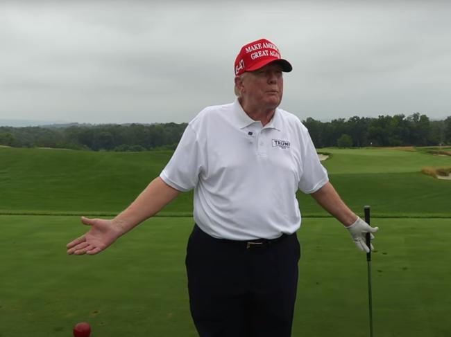 Donald Trump in a video with golfer Bryson DeChambeau. Picture: YouTube