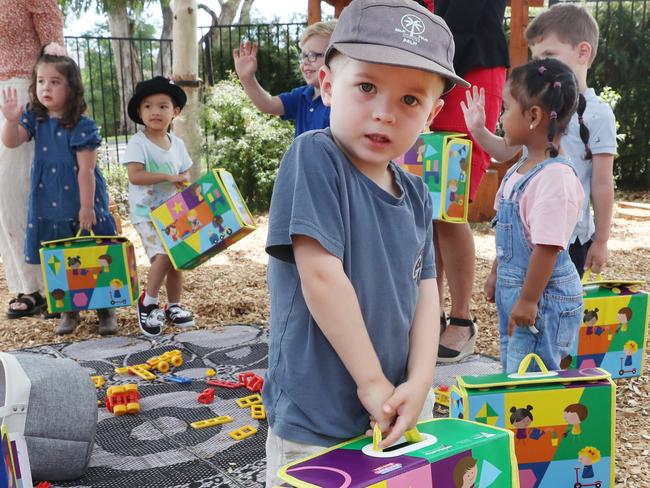 Kids play as Victorian Premier Daniel Andrews visits Banyan Fields Child & Family Centre for a child care announcement and the daily COVID presser. Sunday, January 30, 2022. Picture: David Crosling