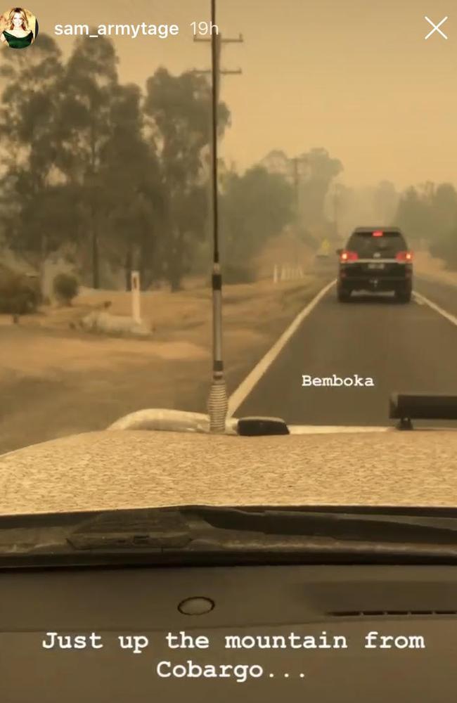 Sam Armytage shares footage driving through bushfire-affected areas. Picture: Instagram.