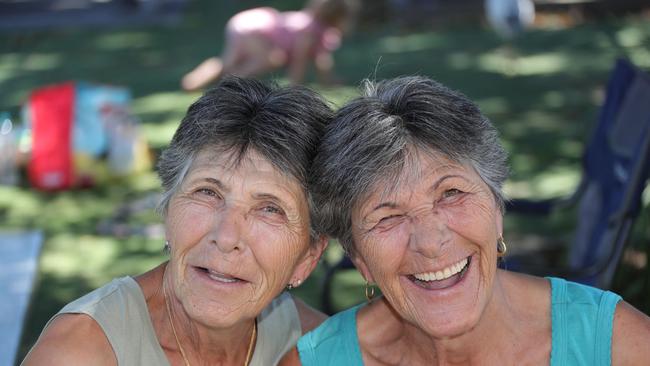 Identical twins get together, Dana Radovanovic and Mira Novic 67 from Labrador. Picture Glenn Hampson